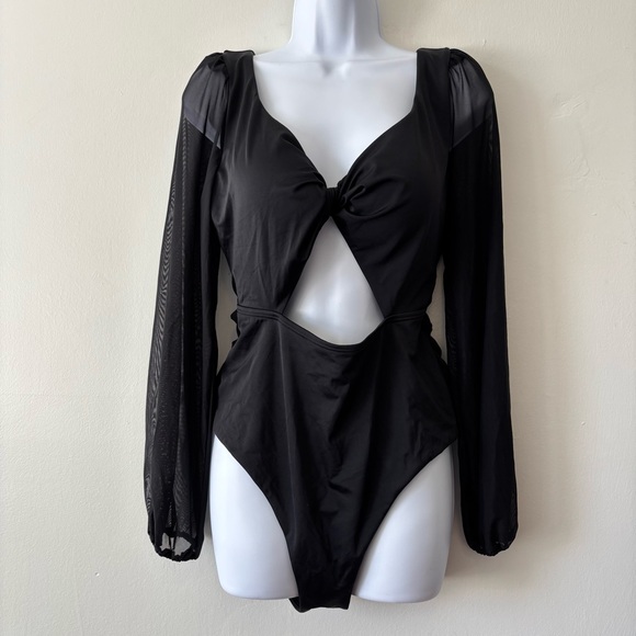 Swimsuits for All one piece swimsuit with sheer long sleeves in